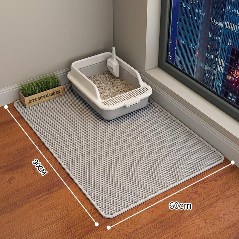 Cat Litter Mat - Litter Trapping Honeycomb Double Layer Mat, Extra Large 118x68/90x60/75x55/60x40/50x40 cm, Washable Waterproof for Litter Box (90 * 60)