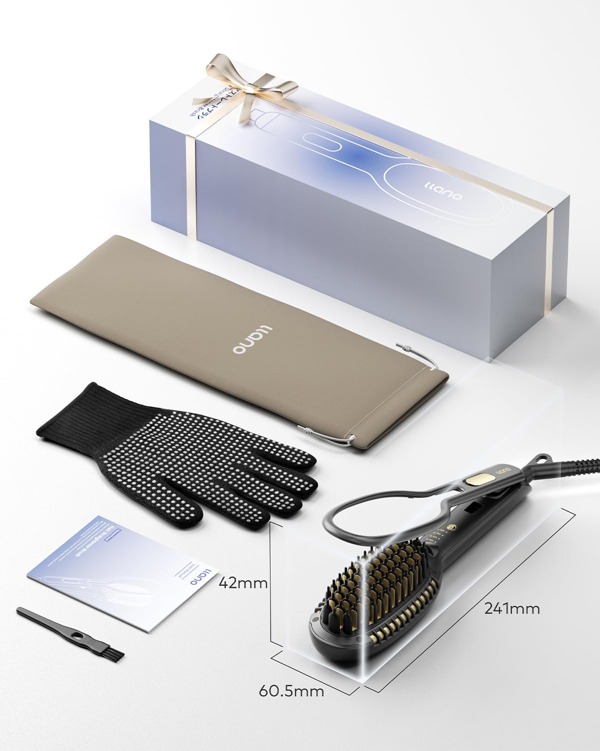 llano Hair Straightener Brush, 2025 Upgraded Ionic Hair Straightener and Curler 2 in 1 with Holder Clamp, Anti-Frizz, Anti-Scald Ceramic Straightening Brush for All Hair Types (Grey)