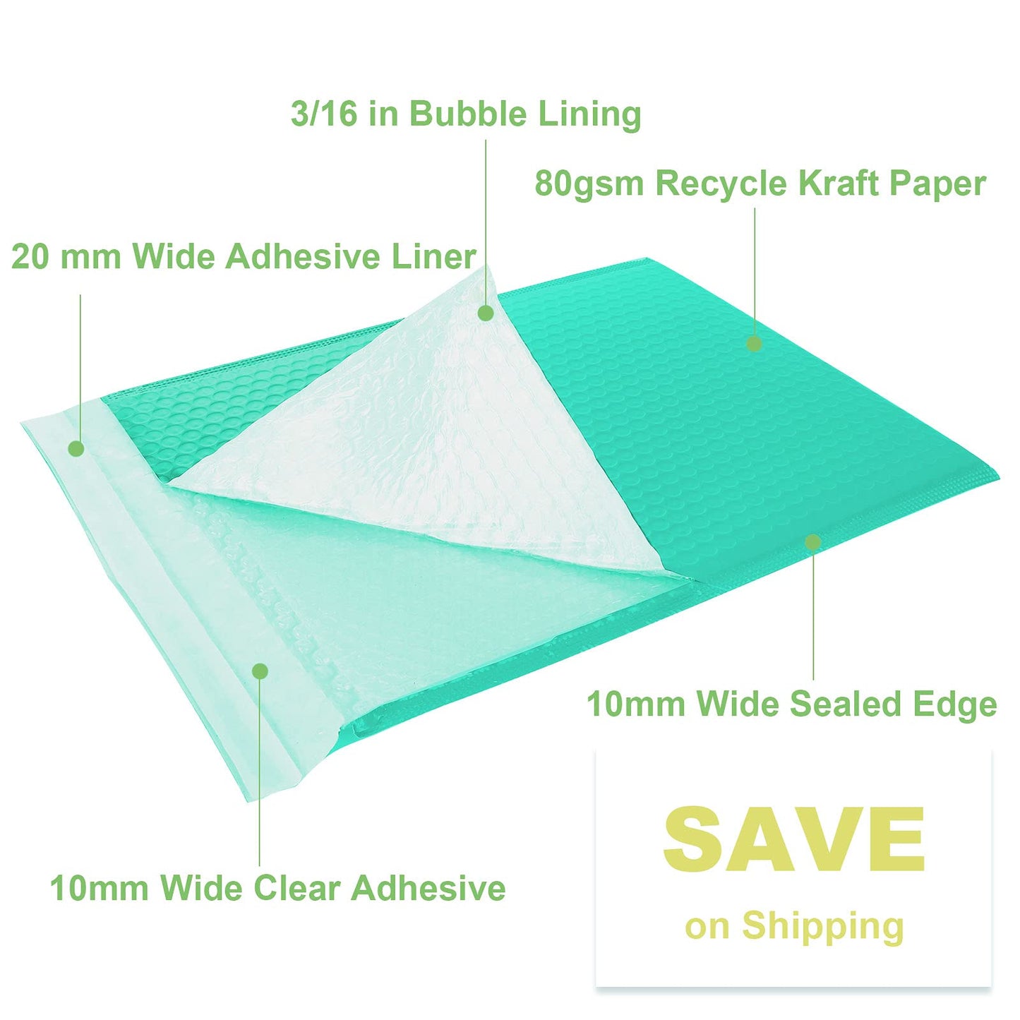 ABuff 25 Pcs of 10x13 inch Bubble Mailers, Self Seal Padded Envelopes, Waterproof Bubble Mailing Envelopes for Shipping and Packaging – Teal