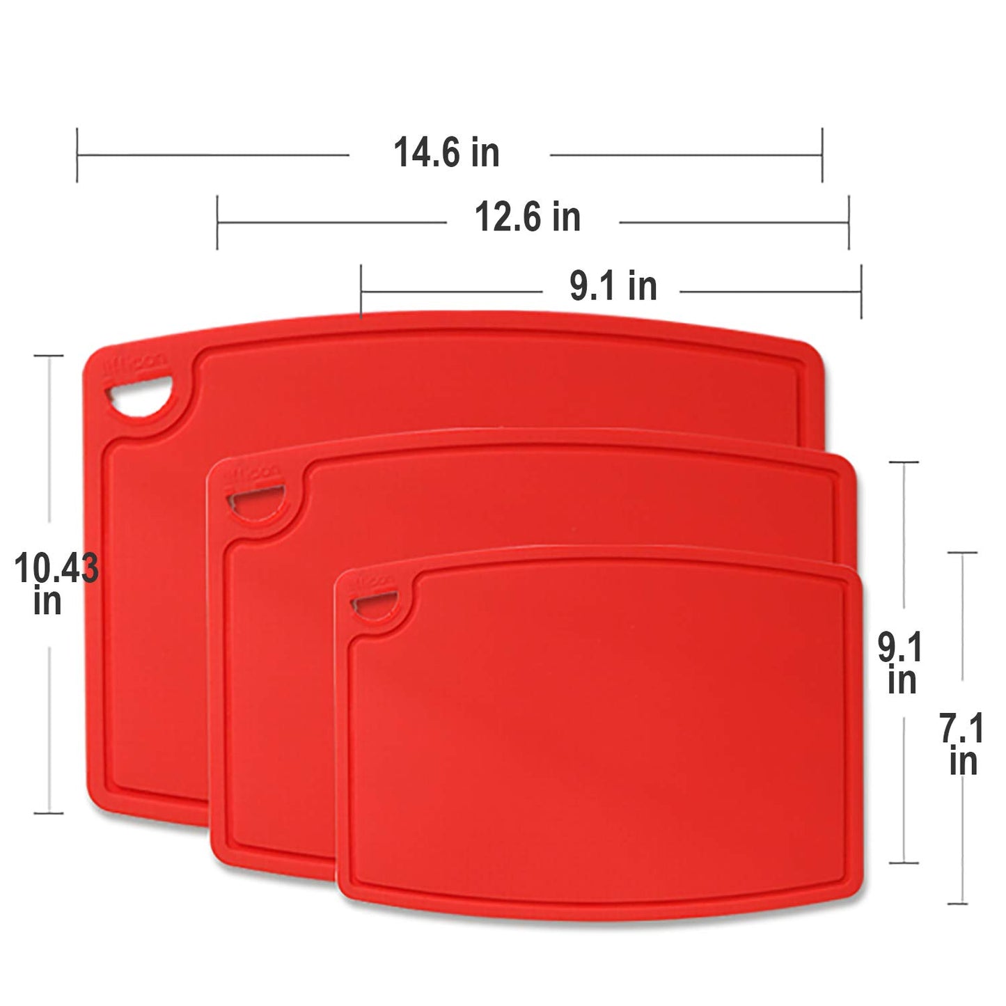 Liflicon Silicone Thick Cutting Boards Mats Set of 3pcs Foldable & Flexible Design Juice Grooves Easy Grip Handle Dishwasher Safe for Kitchen,BPA free Silicone Cutting Boards/Mats-Red