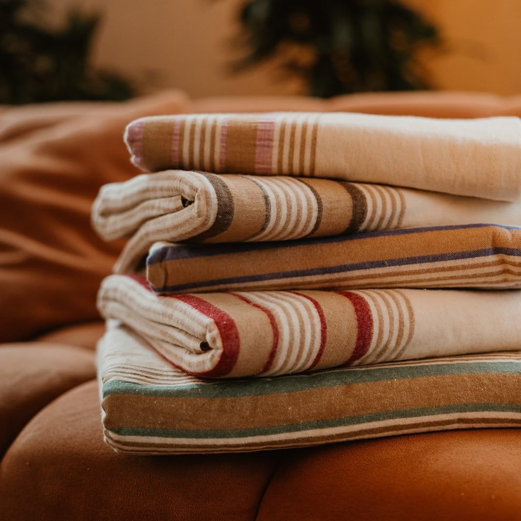 YAFA® Premium Cotton Flannel Blanket, Extra Long Queen Size 90x105 Inches, Soft, Warm, Comfortable Flannel Throw, Home and Hospital Flannel Blanket (Blue Stripe, Queen-90"x105")