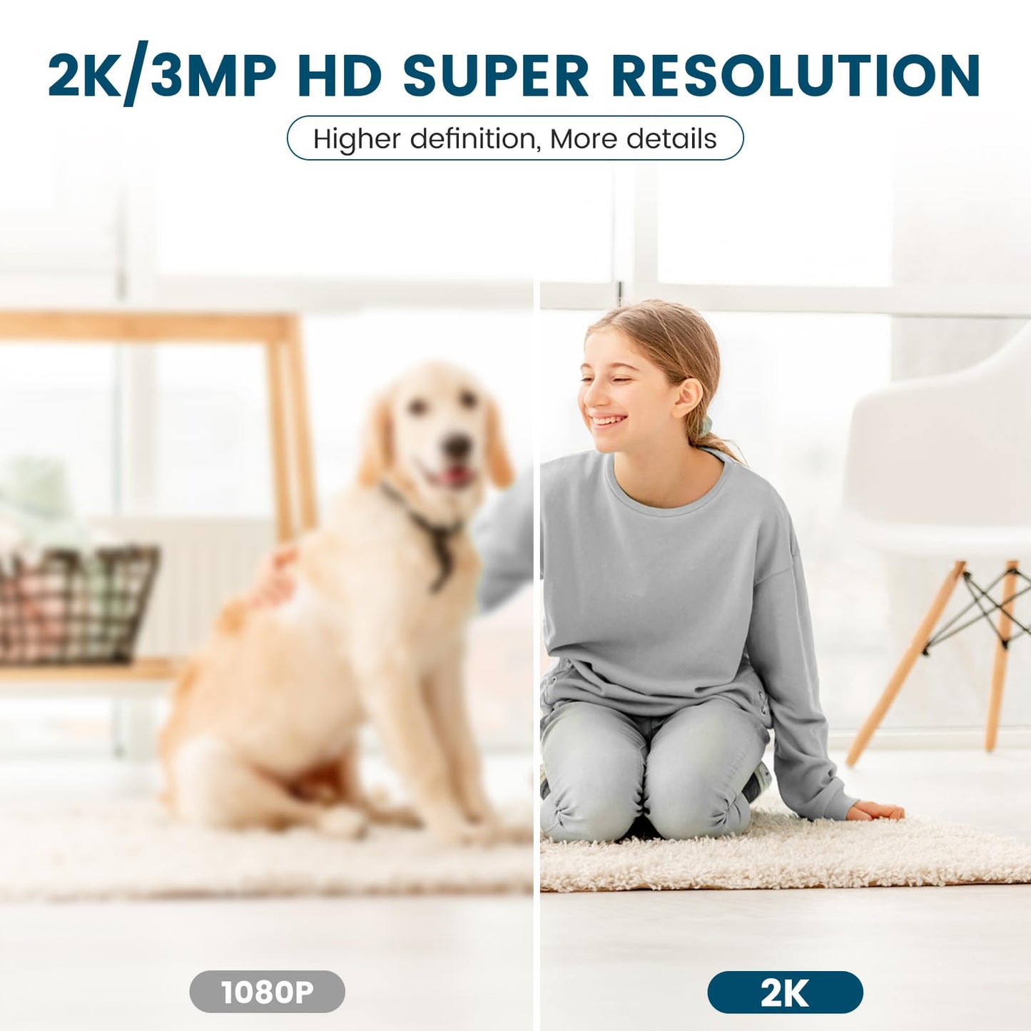 Littleelf Camera Surveillance Interieur, Litokam 2K Pet Cameras with Phone App for Dog Indoor Security Camera WiFi Baby Monitor with Motion & Sound Detection, 360° View Home Camera Works with Alexa