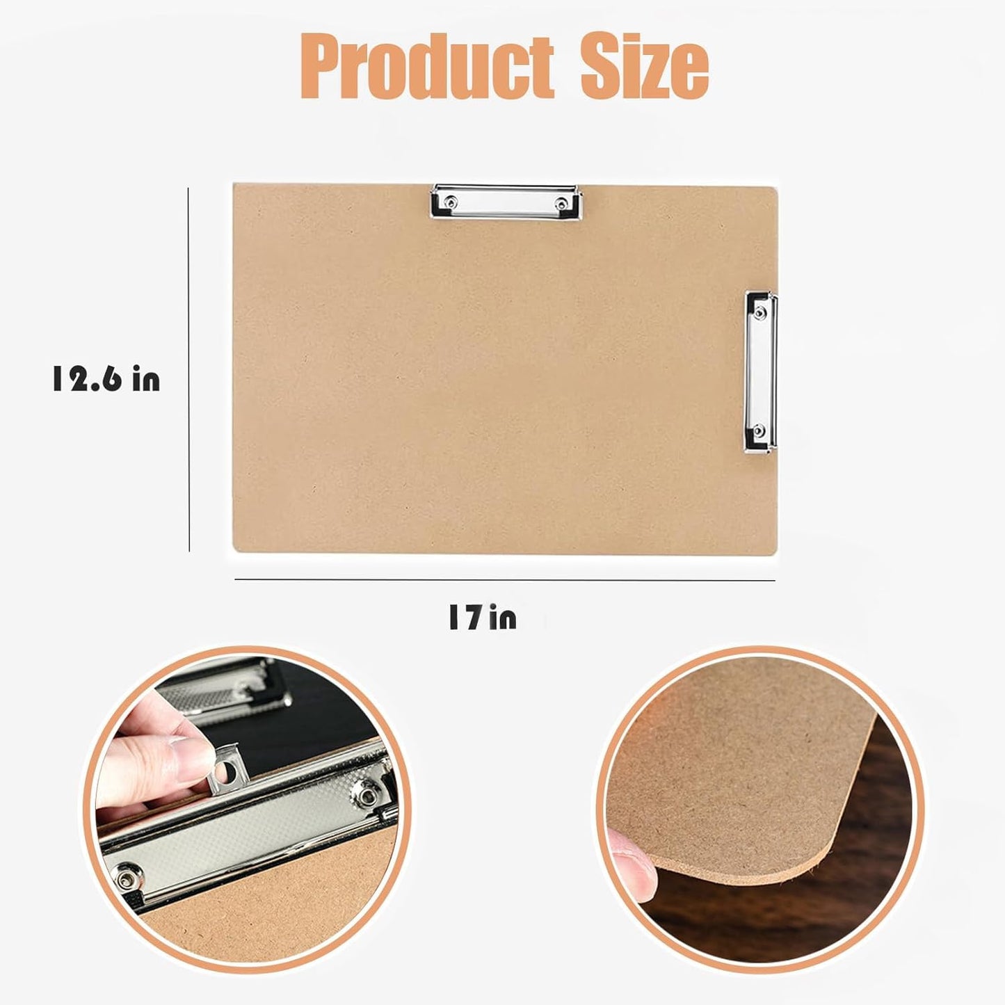 4 Pcs 11x17 Clipboard Wooden Lap Board with Low Profile Clip Brown Double Landscape Clip Hardboard Drawing, Large Clipboard for Drawing, Sketching, Art Classroom Office Supplies
