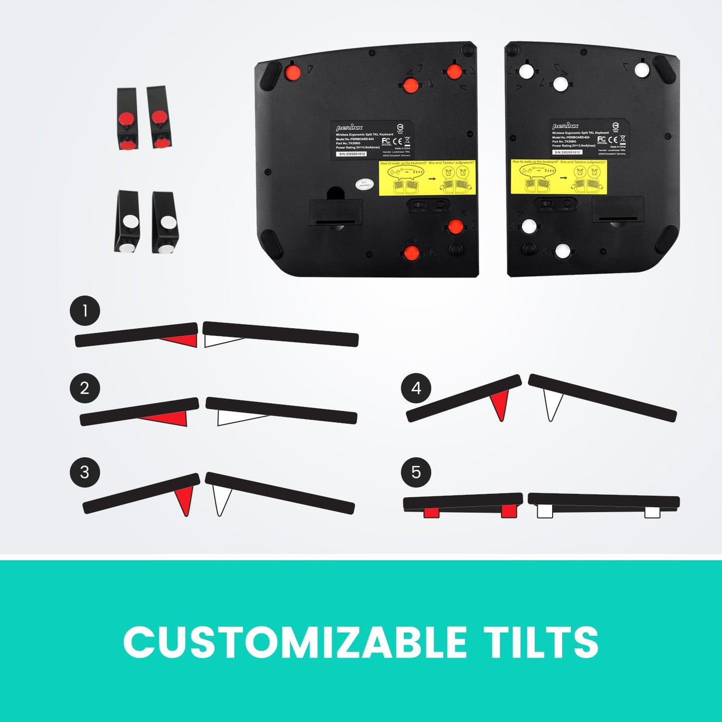 PERIBOARD-624B - Wireless Ergonomic Split Keyboard - Flat Keys - Adjustable Tilt Angle - US English Layout