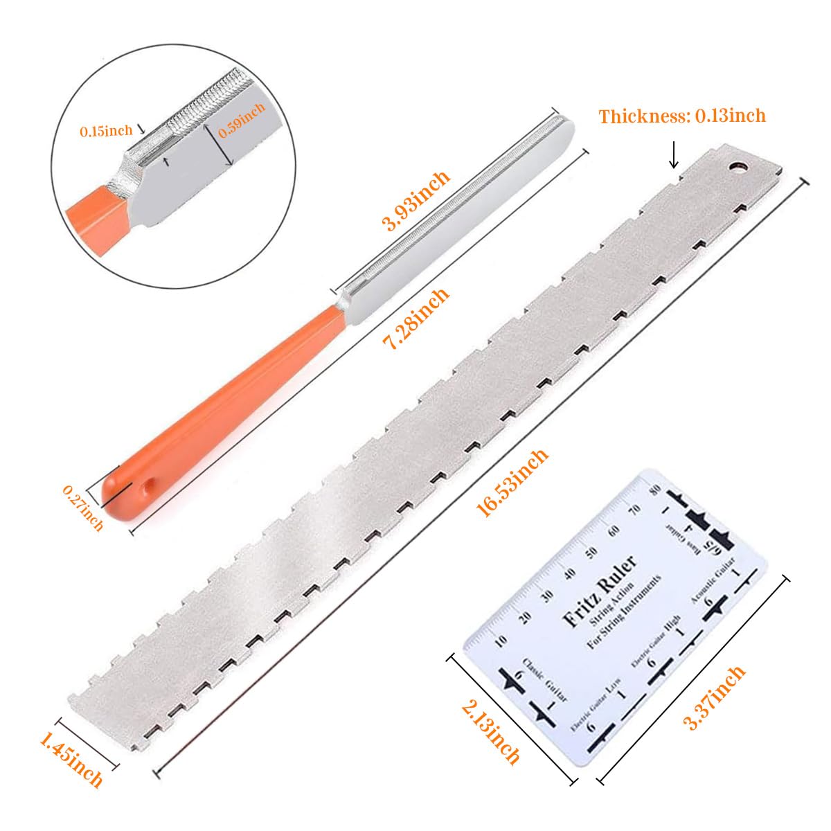 Guitar Neck Notched Straight Edge Luthiers Tool with Guitar Fret File, Fret Rocker, Fingerboard Guards Protectors and Grinding Stones for Gibson 24.75" and Fender 25.5" Electric Guitars