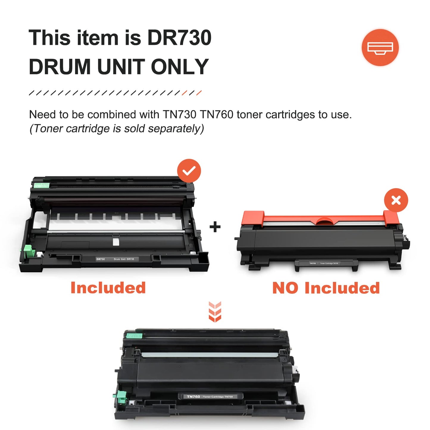 v4ink 2PK Compatible DR730 Drum Replacement for Brother DR-730 DR-760 Drum for Brother HL-L2325DW HL-L2350DW HL-L2370DW HL L2390DW L2395DW DCP-L2550DW MFC L2690DW L2710DW L2717DW L2750DW (NOT Toner)