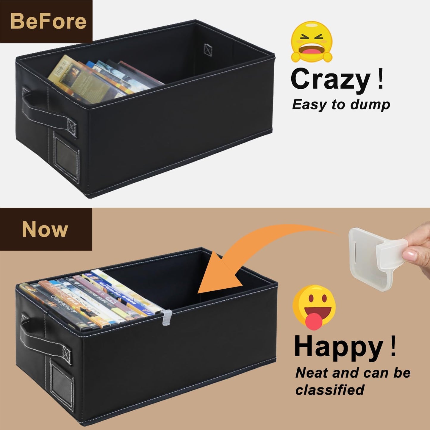Salajory DVD Storage Boxes 4 Pack, Holds 100 DVDs, PU Leather Media Organizer Case for Blu-ray, Game & Movie Discs with Handle, 15.7x7.9x5.7 Inches, Desktop or Closet Storage