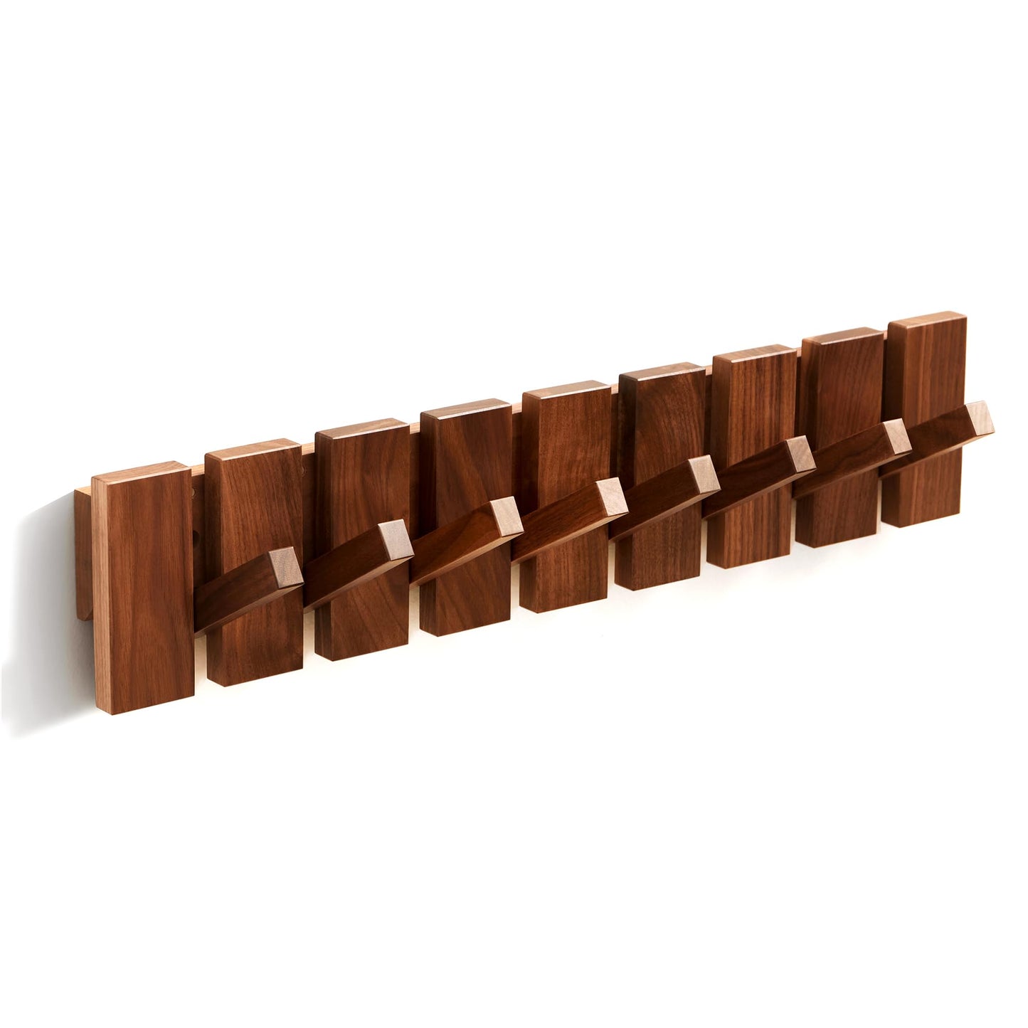 Wood Coat Rack Wall Mount, QUELLANCE Walnut Wall Coat Rack with 8 Hooks for Bathrooms&Door&Entryway, Wall Hooks for Hanging Coats/Keys/Hats/Robe&Towels/Plants/Backpaks