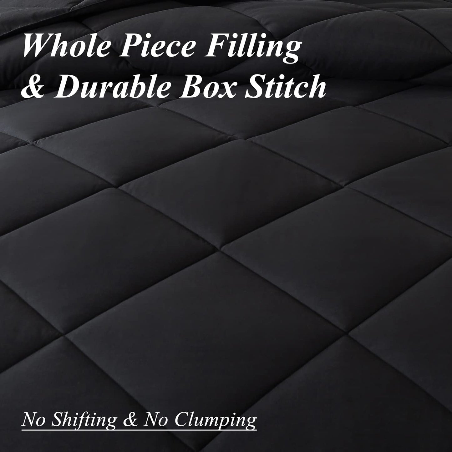 ELNIDO QUEEN Black Queen Comforter Set with 2 Pillow Shams - 3 Pieces Bed Comforter Set - Quilted Down Alternative Comforter Set - Lightweight All Season Bedding Comforter Sets Queen Size(88x92 inch)