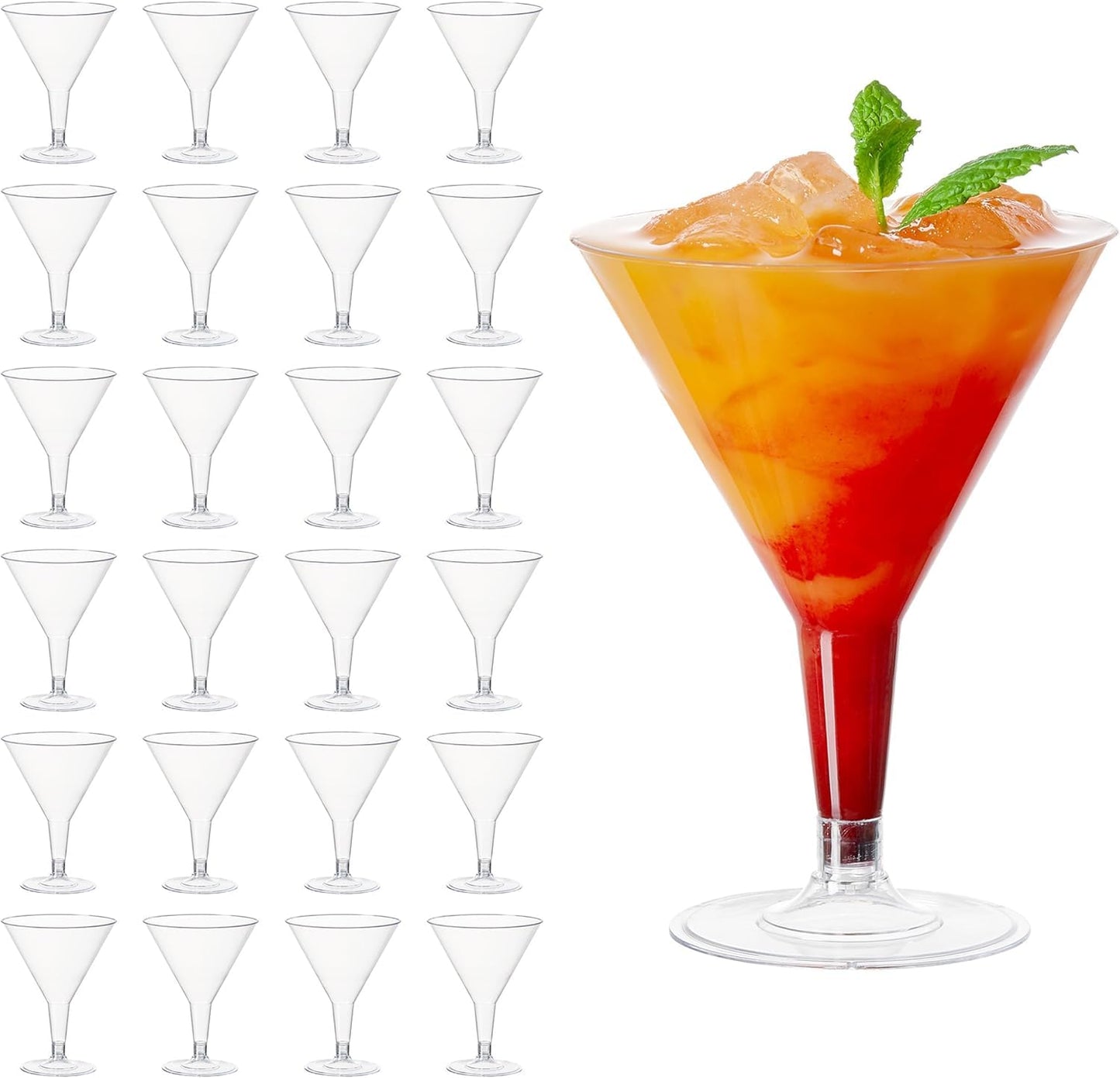 MATANA 48PCS Heavy Duty Clear Plastic Martini Glasses, 7oz Reusable Cocktail Glasses, Margarita Glasses for Wedding, Party and Banquet