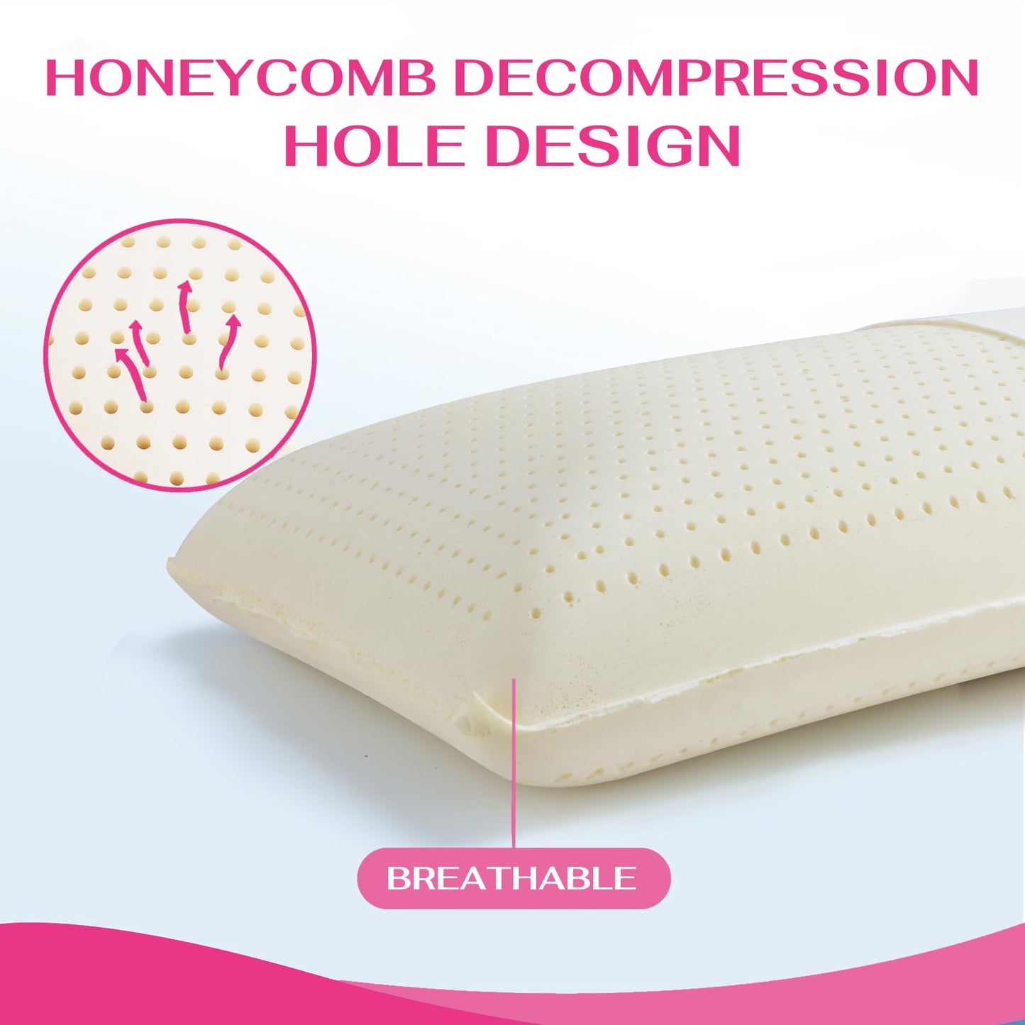 TCUNKSA 100% Talalay Latex Pillow Bed Pillow for Sleeping, Extra Soft Natural Latex Sleeping Pillow for Back, Stomach or Side Sleepers, Removable Breathable Cotton Cover (Queen (Extra Soft))