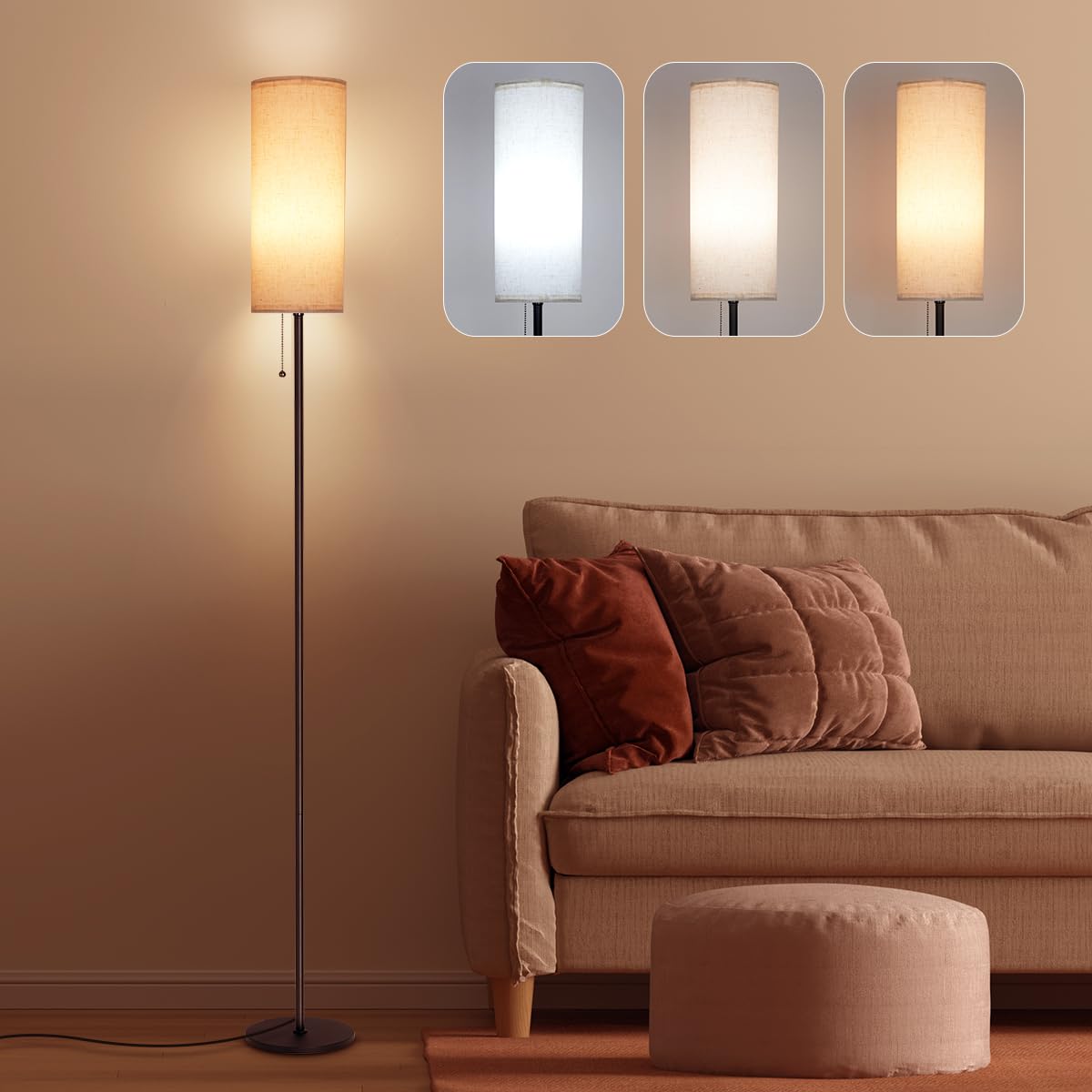 IPARTS EXPERT Floor Lamp for Living Room, 68" Tall Lampshade W/Pull Wire