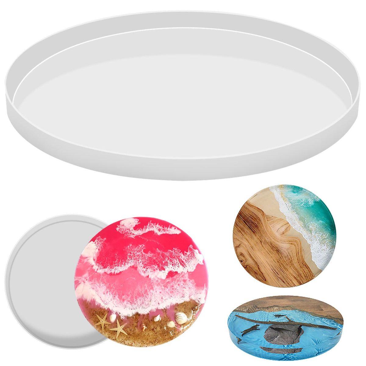 24 Inch Large Resin Table Molds, Reusable Thickened Round Silicone Resin Tray Molds, Epoxy Resin Topdesk Molds for Charcuterie Board, River Table, DIY Art Home Decoration (24in)