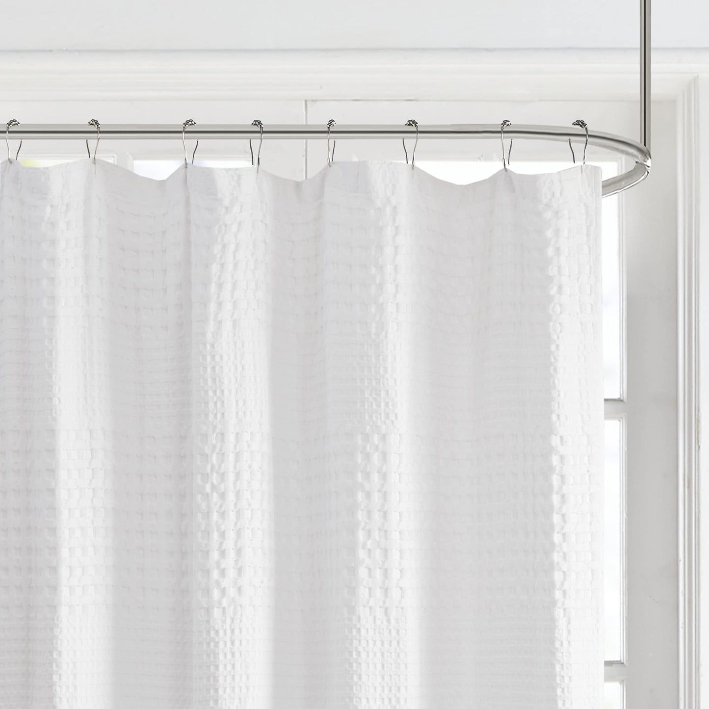 Madison Park Arlo 100% Cotton Shower Curtain, Texture Waffle Weave Design 800 GSM Hotel Quality, Soft Trendy Bathroom Décor, Machine Washable, Bathtub Fabric Privacy Screen, 72" x 72", White