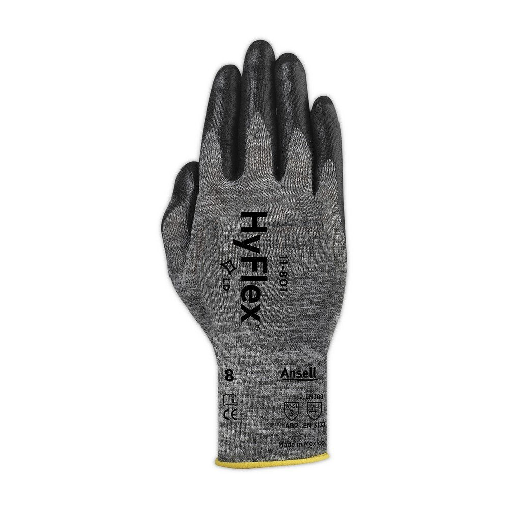 Ansell 103384 HyFlex 11-801 Grey and Black Nitrile Coated Machine Knit Gloves, 0.42" Height, 9.5" Length, 5" Wide, Size 9, Gray (Pack of 12)