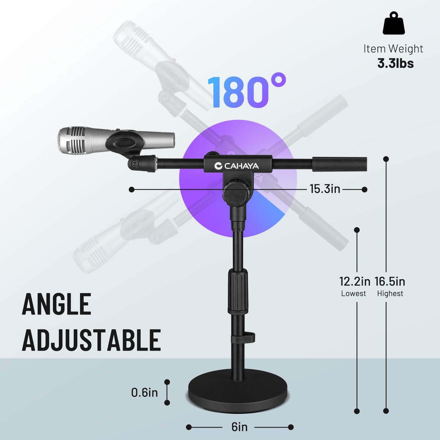 CAHAYA Desktop Microphone Stand with 2 Mic Clips Table Mic Stand with Boom Arm with 3/8" to 5/8" Screw Adapter CY0360