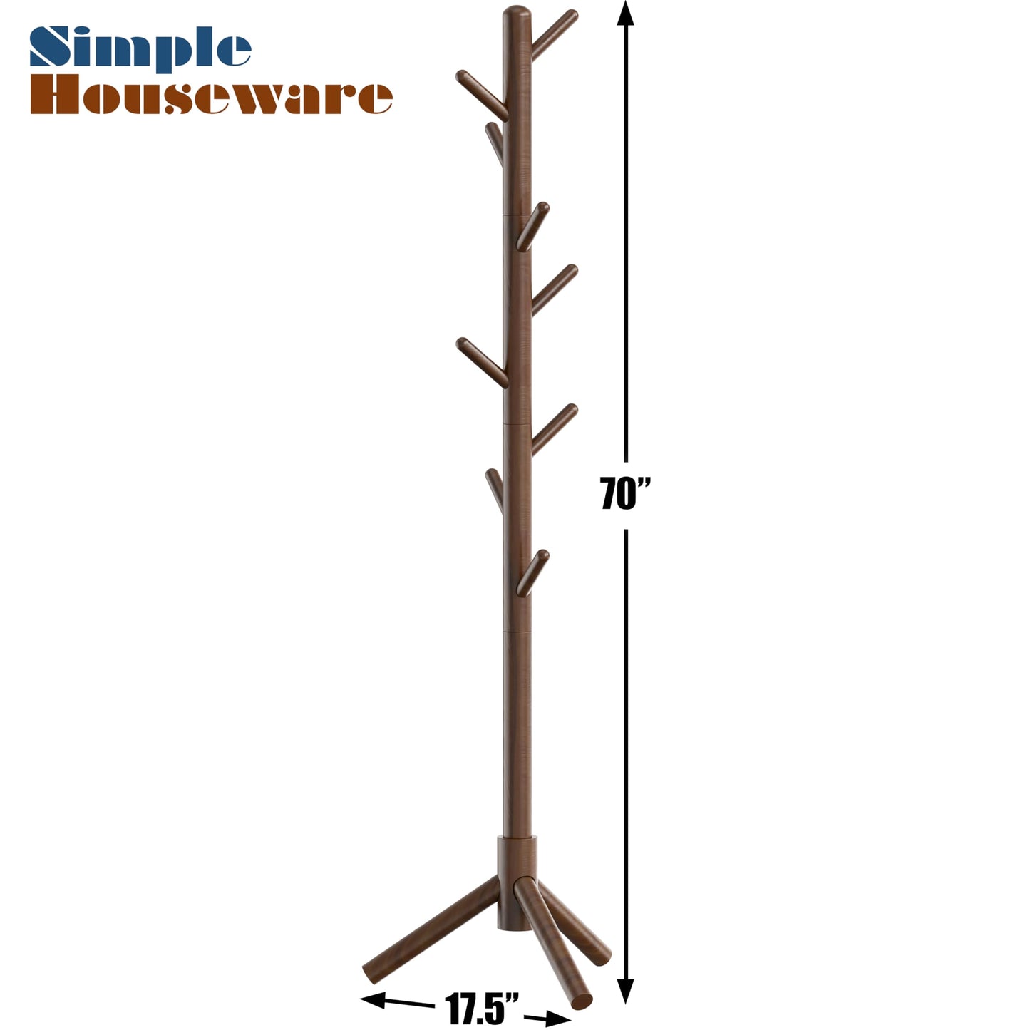Simple Houseware Wooden Coat Rack Stand Garment Adjustable Tree Rack, 9 Hooks, Walnut