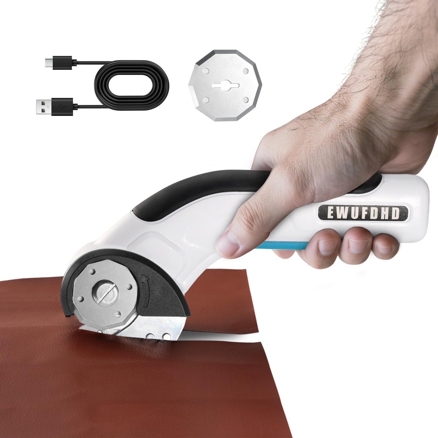 Cordless Electric Scissors, 4V Electric Mini Box Cutter, Carpet & Cardboard Cutter Tool with a Replacement Blade/Charger, Rotary Cutter for Cardboard Packages Leather Plastic (White)