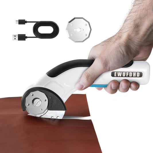 Cordless Electric Scissors, 4V Electric Mini Box Cutter, Carpet & Cardboard Cutter Tool with a Replacement Blade/Charger, Rotary Cutter for Cardboard Packages Leather Plastic (White)