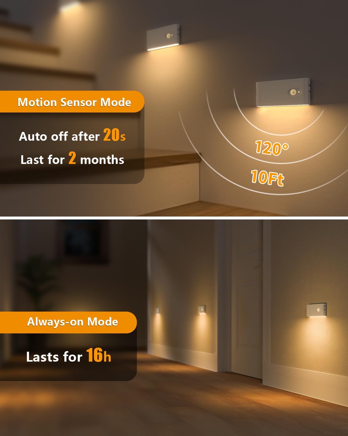 WILLED Rechargeable Night Light, Wireless Stair Lights Indoor, Warm White Motion Sensor Light Indoor, Stick-Anywhere, Led Night Light for Bathroom, Hallway, Bedroom, Closet, Kitchen (6 Pack)