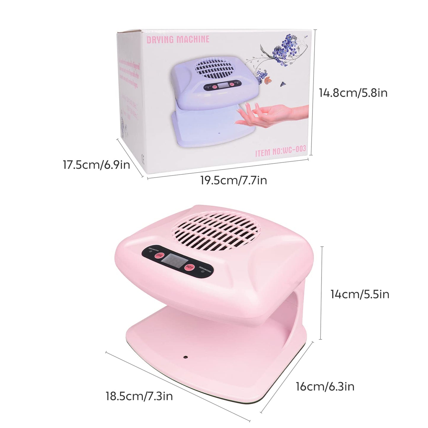 Air Nail Dryer with Automatic Sensor, 300W Timing Air Nail Fan Blow Dryer for Both Hands and Feet, Warm & Cool Wind Blower Dryer for Regular Nail Polish, Home and Salon Use No Harmful (Pink)