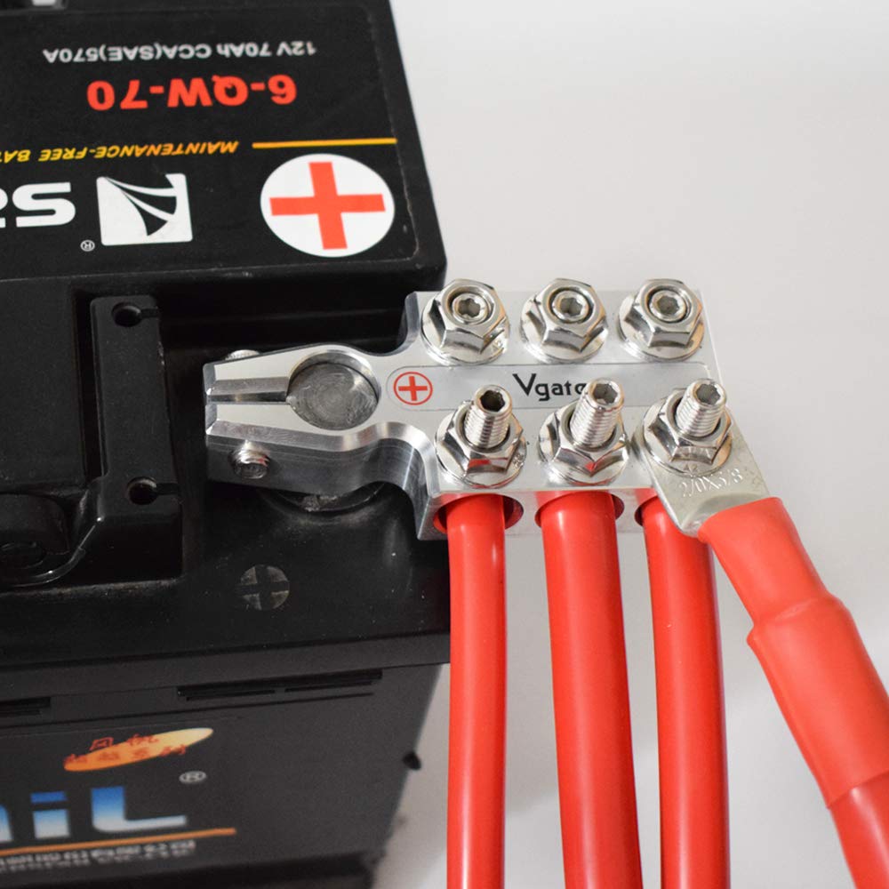 Vgate Lead Acid Battery Terminal Clamps, 8AWG up to 4/0(XL) AWG Gauge, 12-Way Connectors, Positive and Negative (+/-)(Pair) for SAE/DIN/EN Tapered Top Post