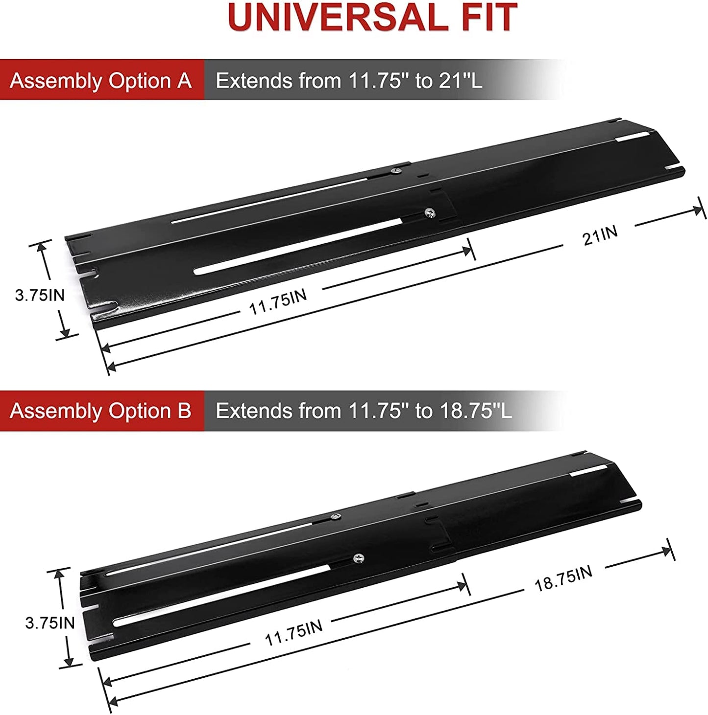 Universal Adjustable Grill Heat Plates/BBQHeat Tents/Burner Covers/Heat Deflectors/BBQ Grill Heat Shields/Grill Cover Plates for Gas Grill, Porcelain Steel Gas Barbecue Grill Replacement Parts, 4-Pack