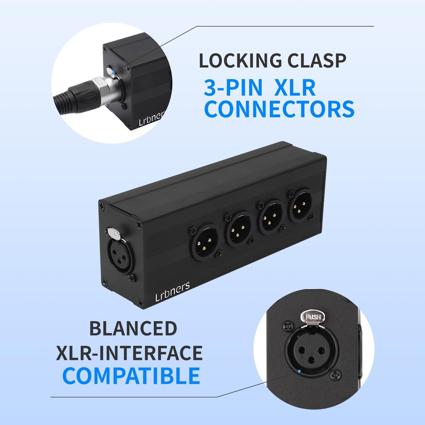 Lrbners 4-Way XLR Stereo Audio Splitter, 1 Female to 4 Male Balanced Audio Converter, 1 in 4 Out 4-Channel Splitter Box