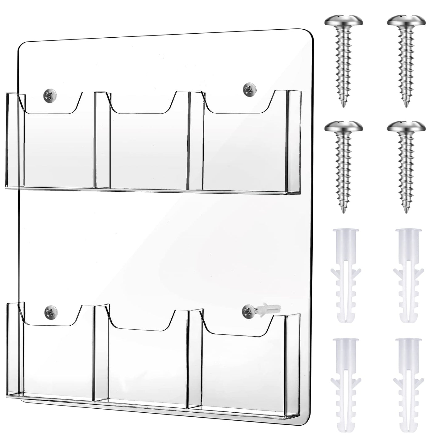 Eersida Acrylic Brochure Pamphlet Holder Brochure Display Stand Business Tri Fold Multi Slot Holder Rack Wall Mount Clear Pocket Space Saver for Flyer Literature Menu Advertise(6 Pockets)