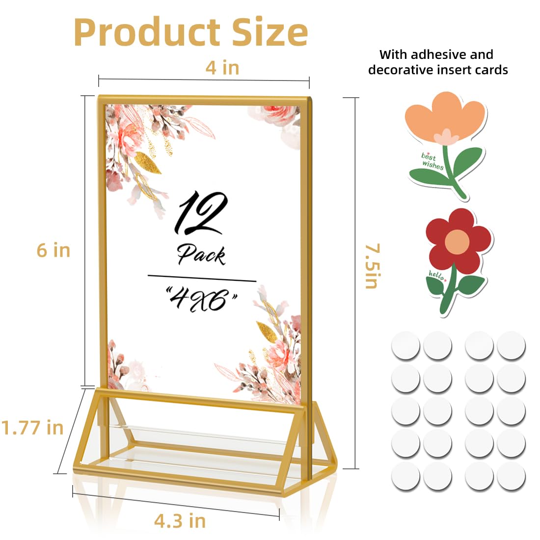 PPH-Sisy Gold Frames 4x6 Acrylic Sign Holder Double Sided Picture Frames for Wedding Table Number Menu Flyer Display for Office Home Party- Pack of 12