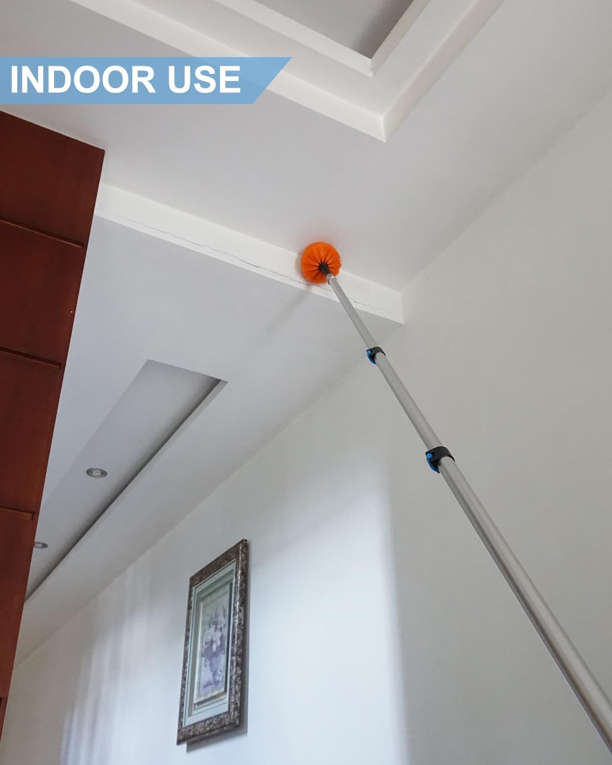 SKGPOLE 5-20 Foot Cobweb Duster with Telescopic Extension Pole, 26 Foot High Reach Aluminium Heavy Duty Sturdy Telescoping Pole, Medium Stiff Bristles Spider Web Brush for Outdoor & Indoor Cleaning