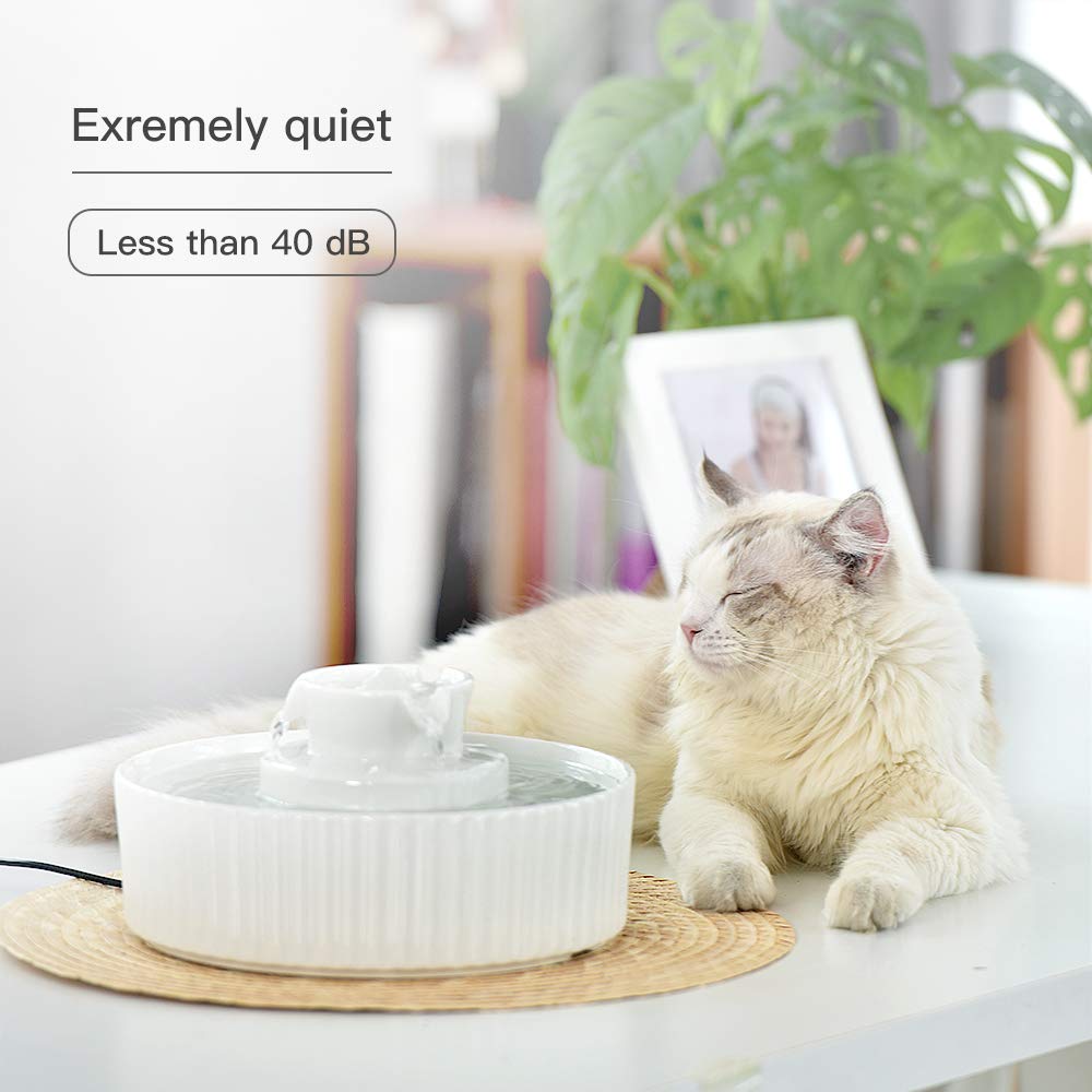 Ceramic Pet Drinking Fountain-2.1L/71oz Ceramic Cat Water Fountain-Automatic Ceramic Water Fountain for Cats and Dogs with with Ultra-Quiet Pump(White) (White)