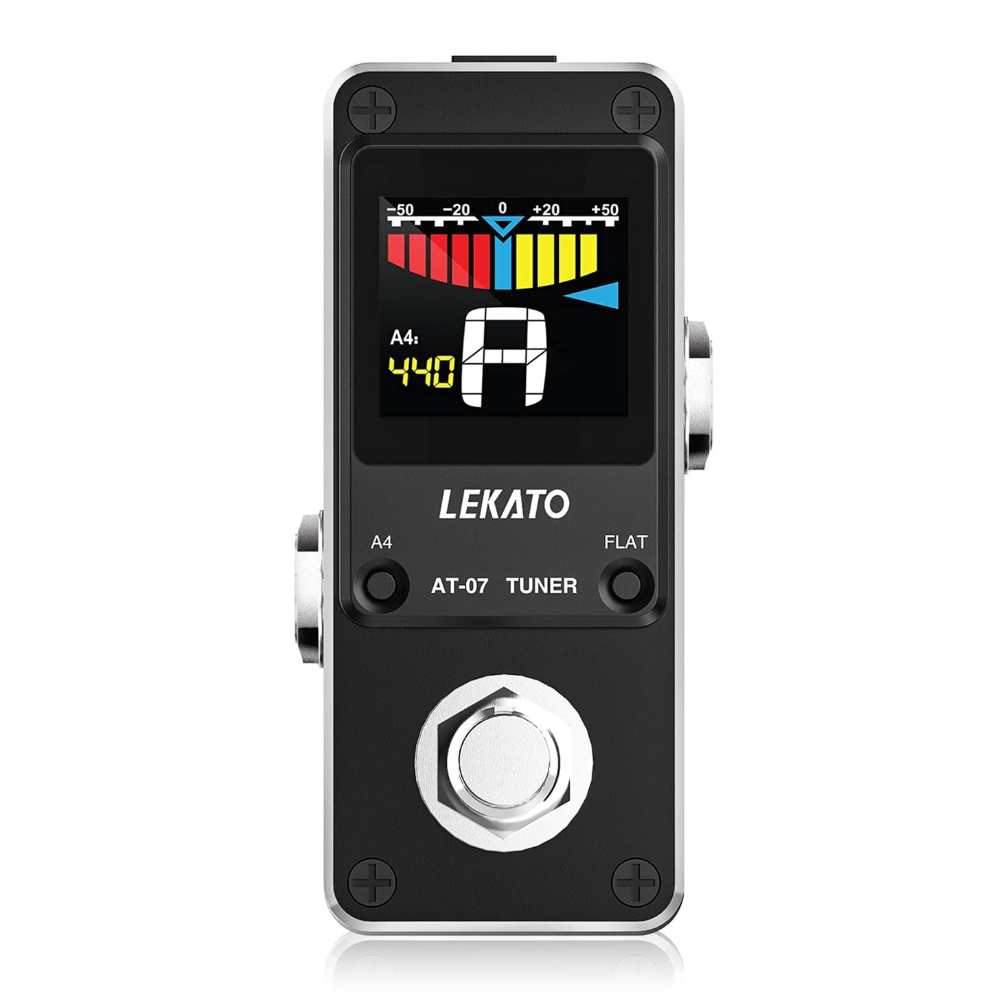 Guitar Tuner Pedal with True Bypass, Tuner for Electric Guitar and Bass, Color Display Tuner Pedal with Mute, Pitch and Flat Tuning