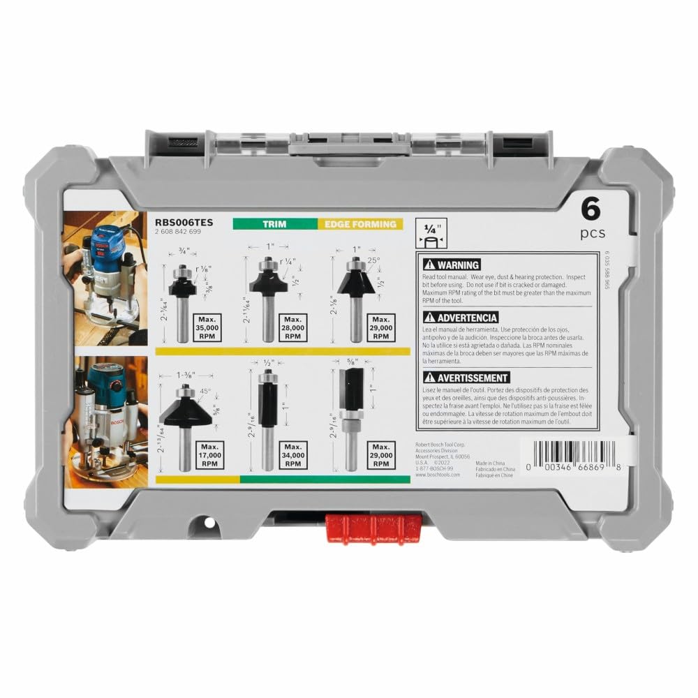 BOSCH 6 pc. Carbide-Tipped Trim and Edging Router Bit Set