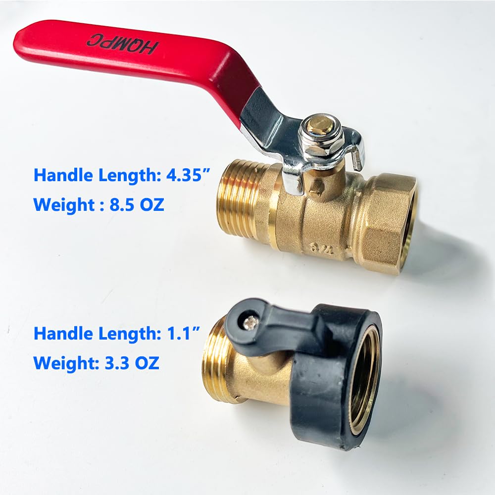 HQMPC Garden Brass Shut Off Valve Ball Valves 3/4" GHT Hose Shut Off Valve Hose Valves Big Fllow 2Pcs Long Handle
