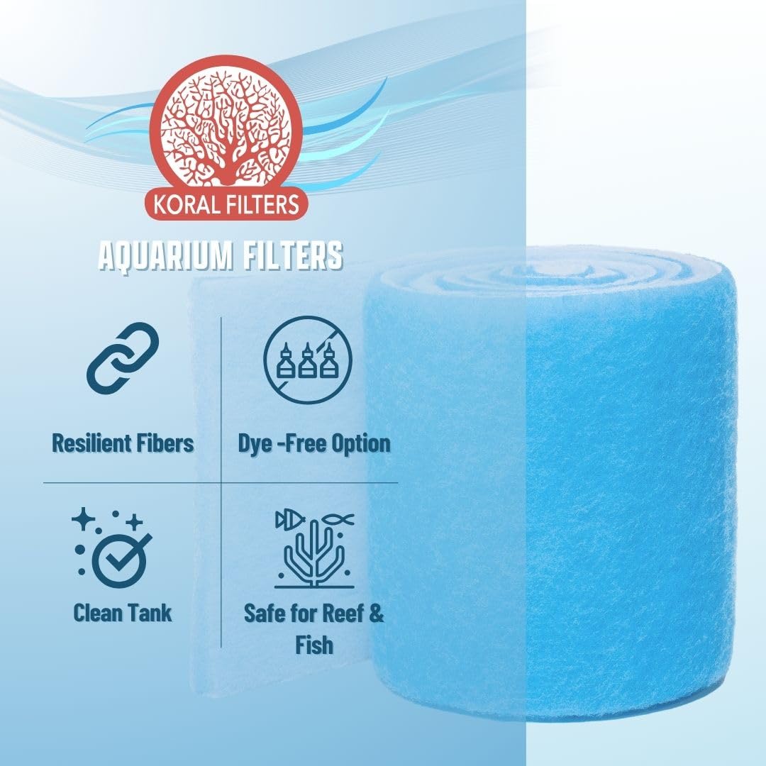 (1.8m, Blue) - Koral Filters Aquarium Filter Pad Media Roll - Dye-Free and Blue Bonded - Cut to Fit - Durable - Fish and Reef Aquarium Compatible - Clean Water