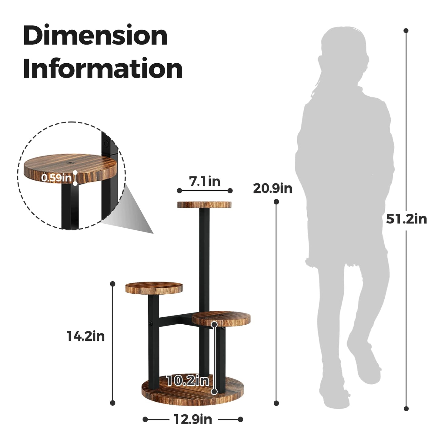 Bamworld Corner Plant Stand Indoor, 3 Tier Metal Plant Shelf for Multiple Plants, Tiered Small Round Flower Stand for Patio Garden Balcony Living Room Bedroom