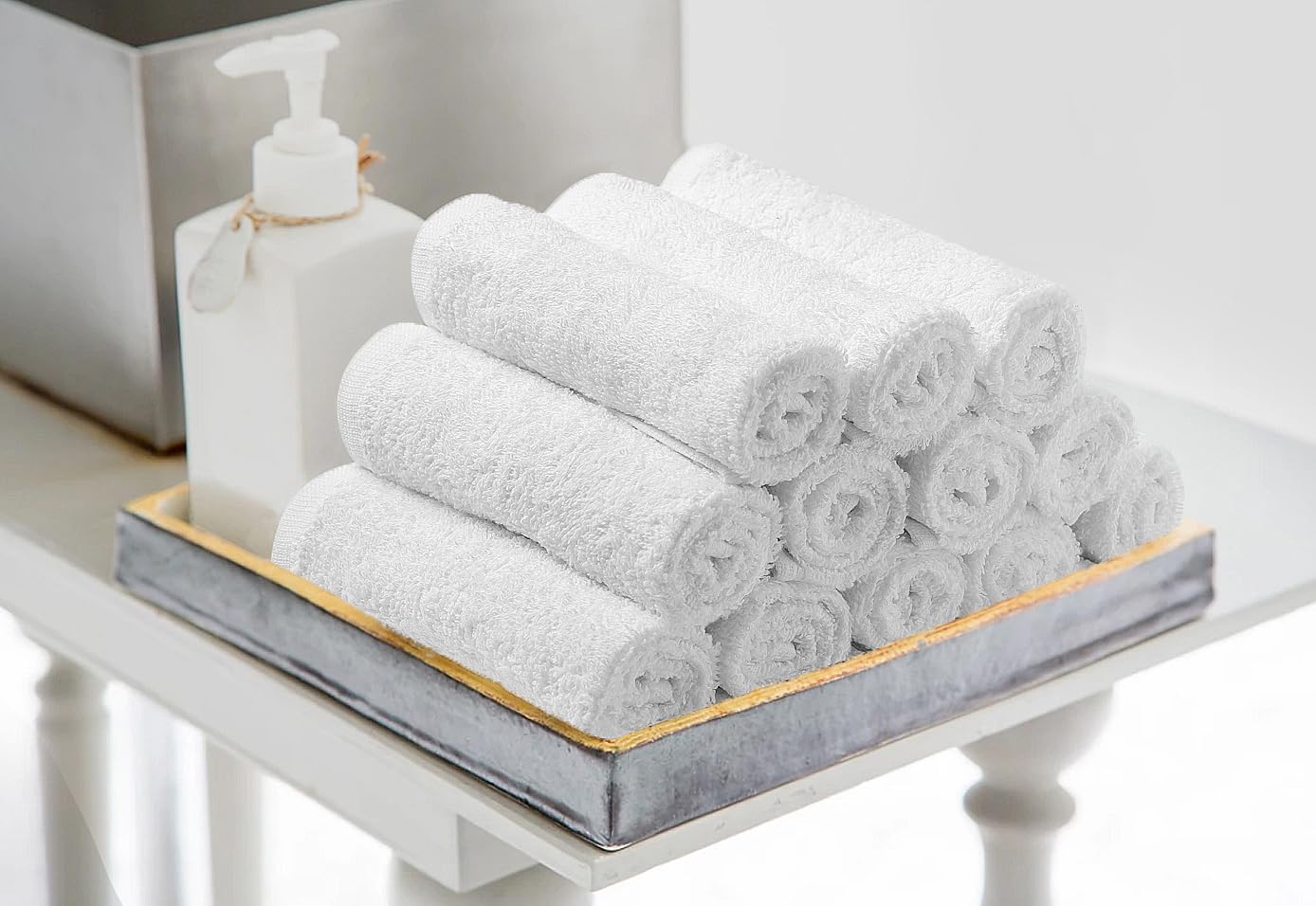 Avalon Towels Salon Towels - White Hand Towels Bulk 24 Pack - 100% Cotton Hand Towels 16x27 inches - Absorbent Spa Towels, Facial Towels, Face Towels & Gym Towels for Working Out (Not Bleach Proof)