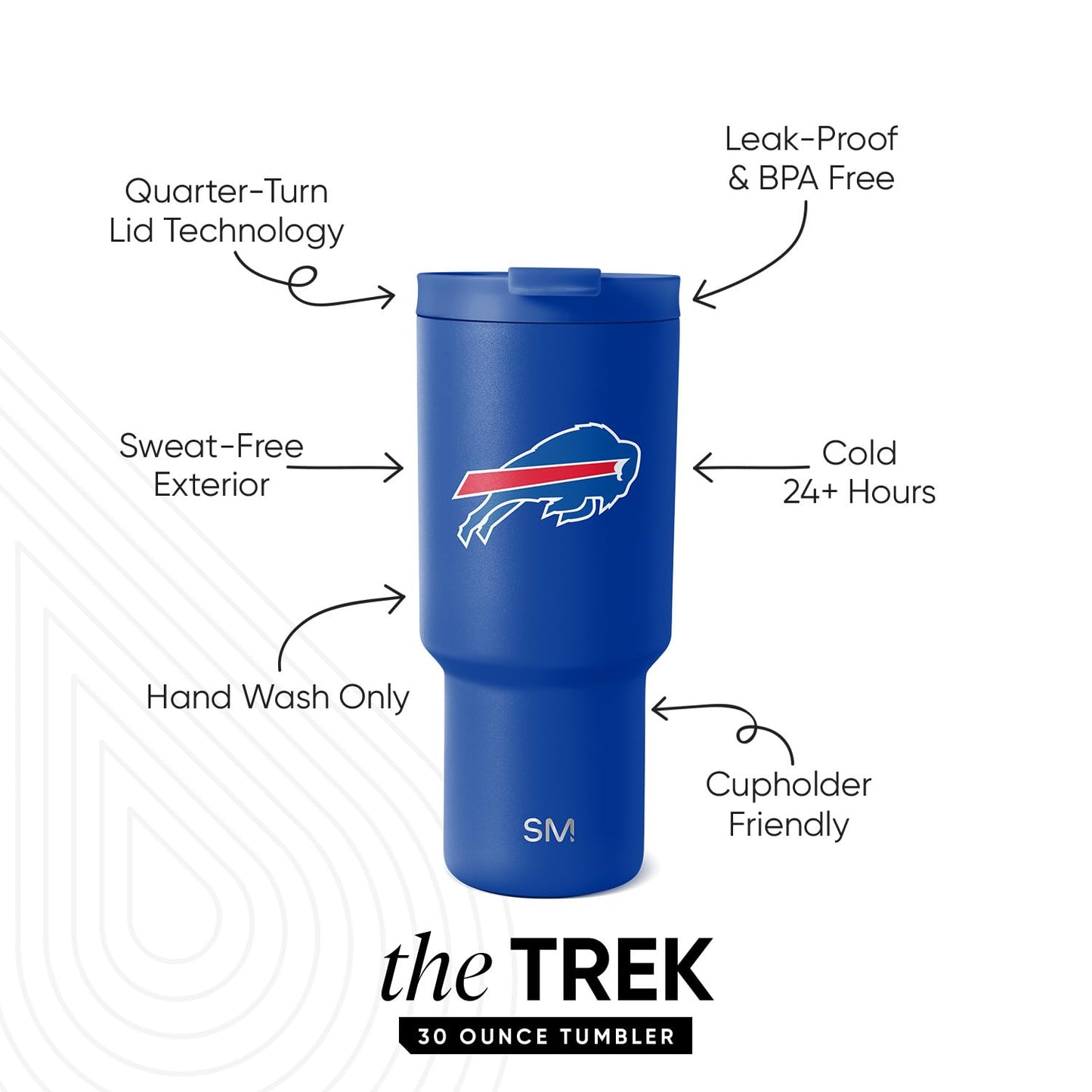 Simple Modern Officially Licensed NFL Buffalo Bills 30 oz Tumbler with Flip Lid and Straws | Insulated Cup Stainless Steel | Gifts for Men Women | Trek Collection | Buffalo Bills