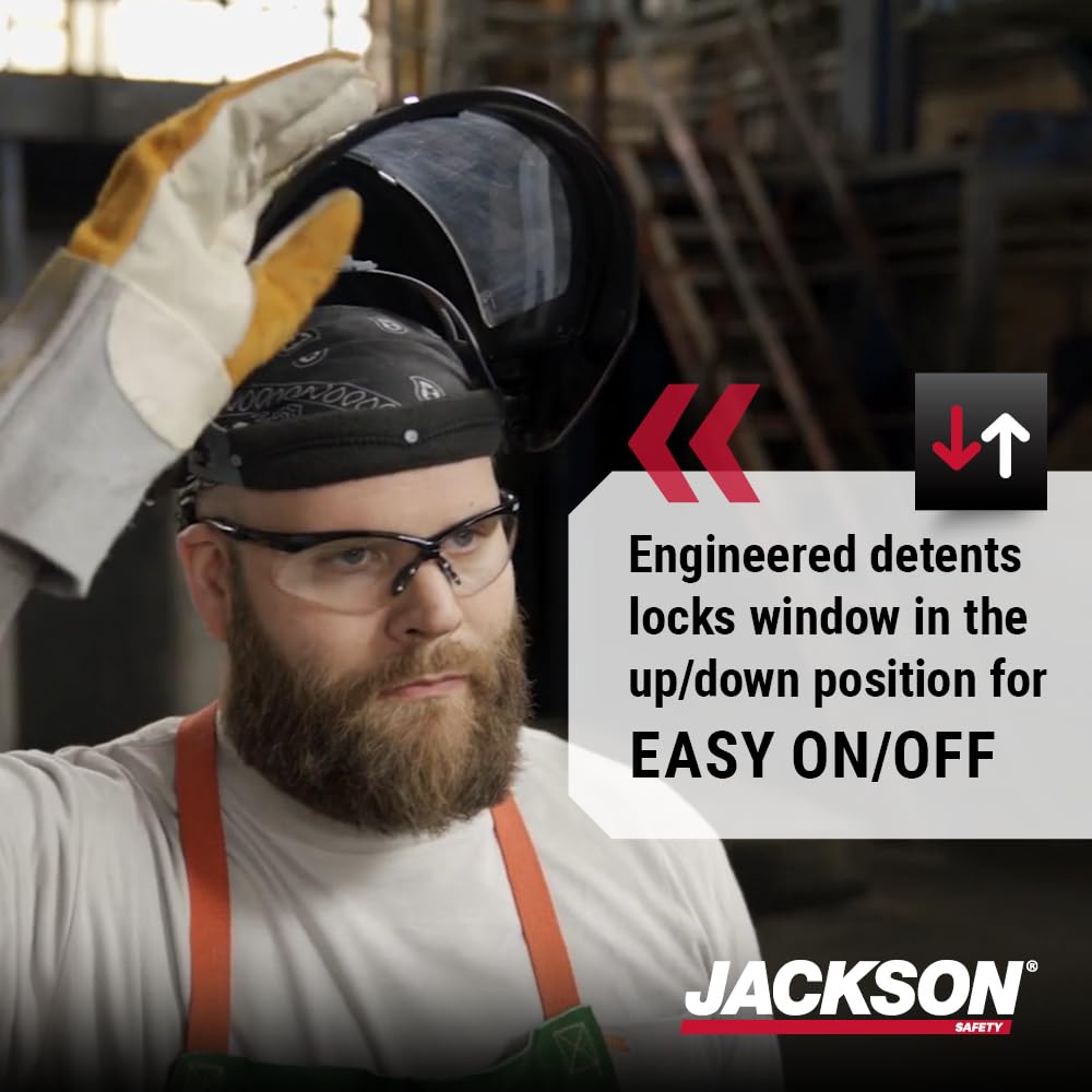 Jackson Safety Lightweight MAXVIEW Premium Face Shield - Mask with 370 Speed Dial Ratcheting Headgear, ANSI Z87.1, for Work, Grinding, Cutting - Uncoated - Clear Tint