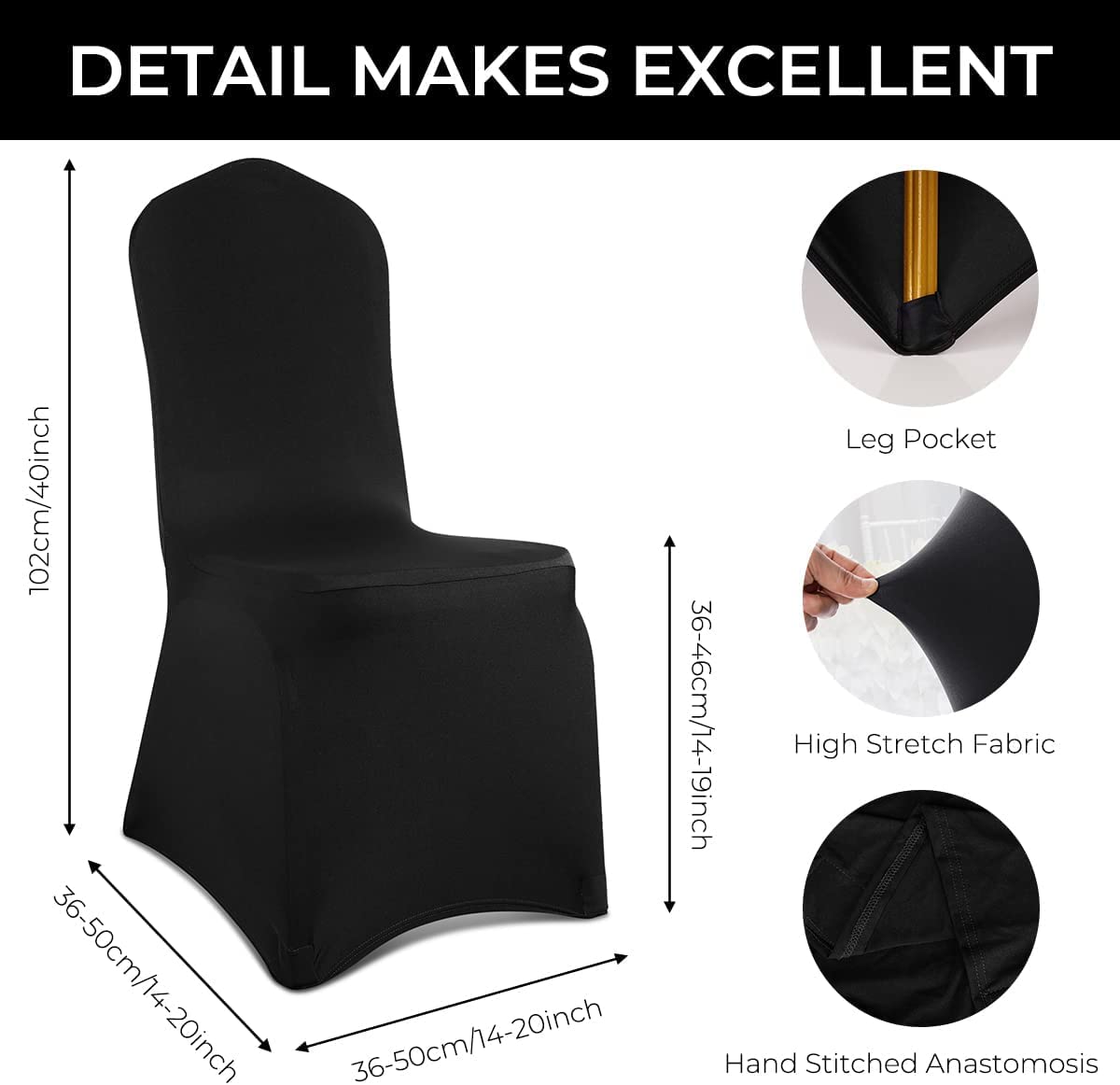 Spandex Chair Covers, Babenest Upgraded 10PCS Banquet Washable Stretch Fitted Chair Slipcovers, Elastic Universal Dining Room Chair Protector for Party Celebration Holiday Wedding (Black)