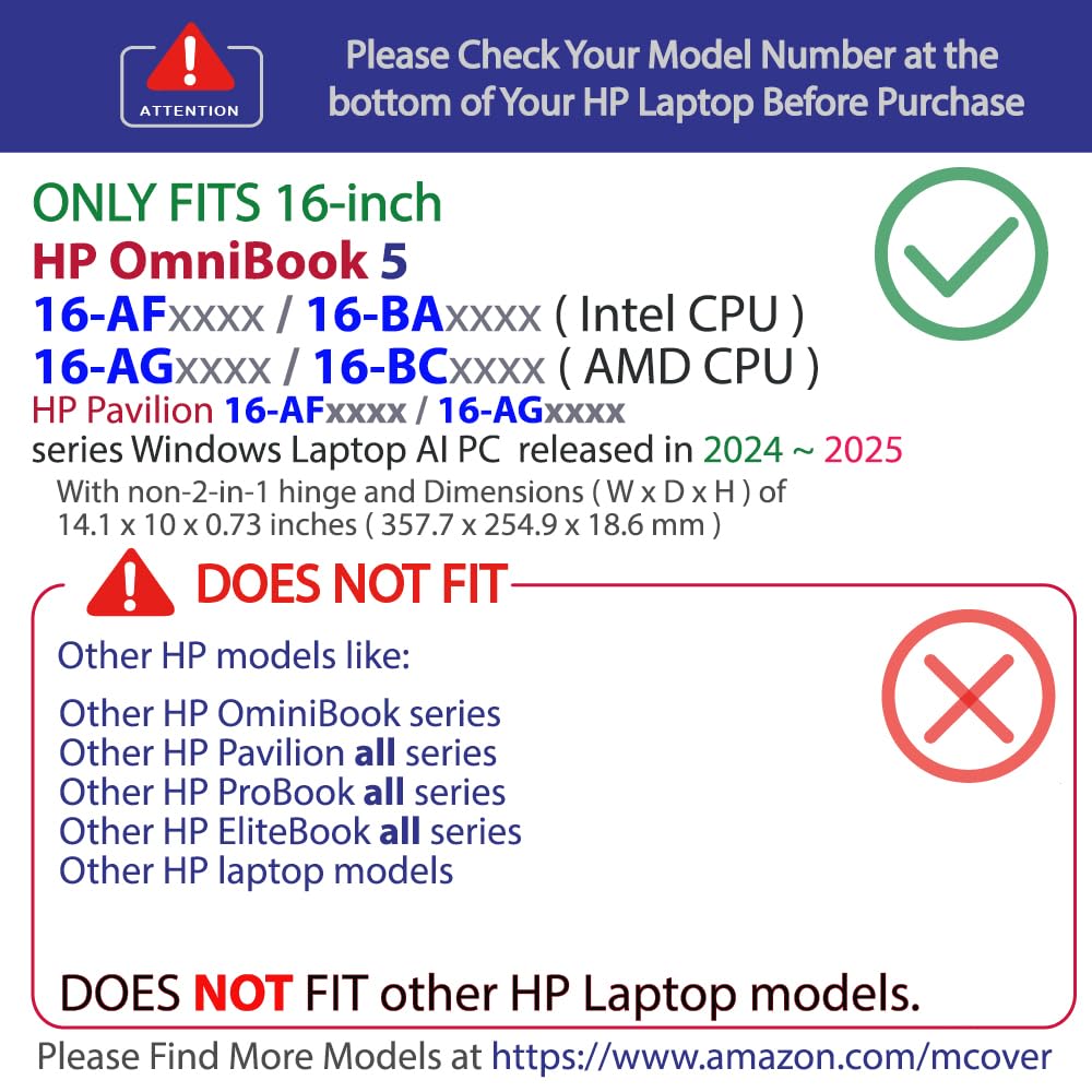 mCover Case ONLY Compatible for 16” 2024+ HP OmniBook 5 16-AF / 16-AG / 16-BAxxxx / 16-BCxxxx and Pavilion 16-AF / 16-AG0000 Series Windows AI Notebook PC (NOT Fitting Other HP Models)- Clear