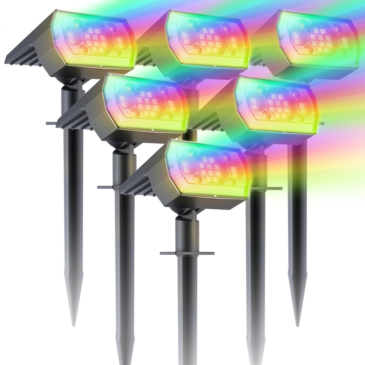 6 Packs Solar Christmas Garden Lights Outdoor, 18 LED RGB Solar Lights Outdoor, IP67 Waterproof, Adjustable Brightness Dusk to Dawn Solar Spotlights for Yard, Lawn, Walkway, Driveway