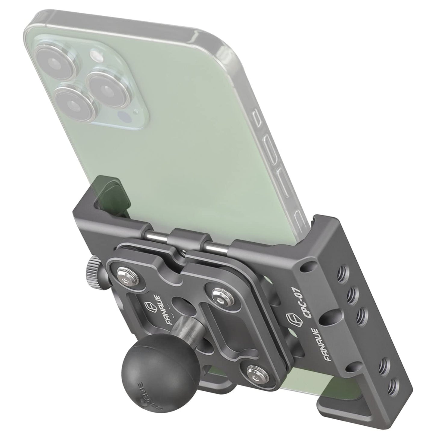 FANAUE Universal Phone Mount with 1'' Ball for Smartphones 2.3'' to 3.4'', Compatible with RAM Mounts B Size Double Socket Arm & Bike Motorcycle Cellphone Holder with Shock Absorber (CPC-07PRO)