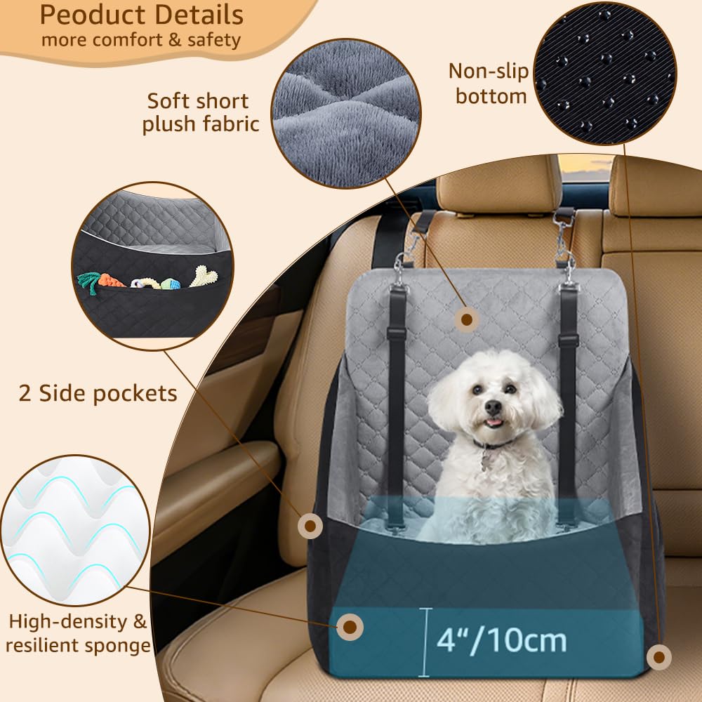 unipaws Dog Booster Car Seat for Small Medium Dogs, Elevated Puppy Car Bed with Pockets, Detachable Washable Cover, Portable Anti-Slip Travel Bed for Car