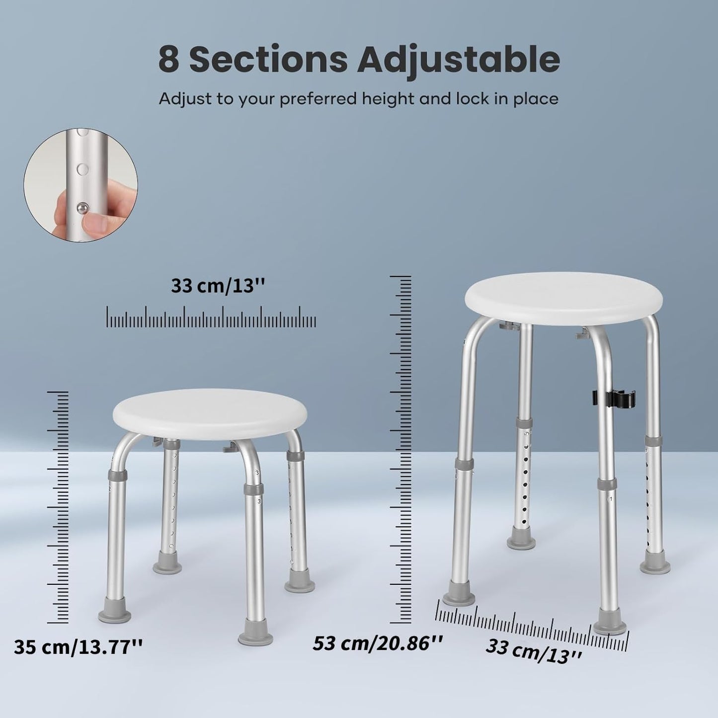 Careboda Adjustable Bath Chair for Inside Shower, Shower Stool with Upgraded Stainless Steel, Tool-Free Assembly, 8 Adjustable Heights for Seniors, Elderly, Pregnant, Handicap & Disabled (CBS01G)