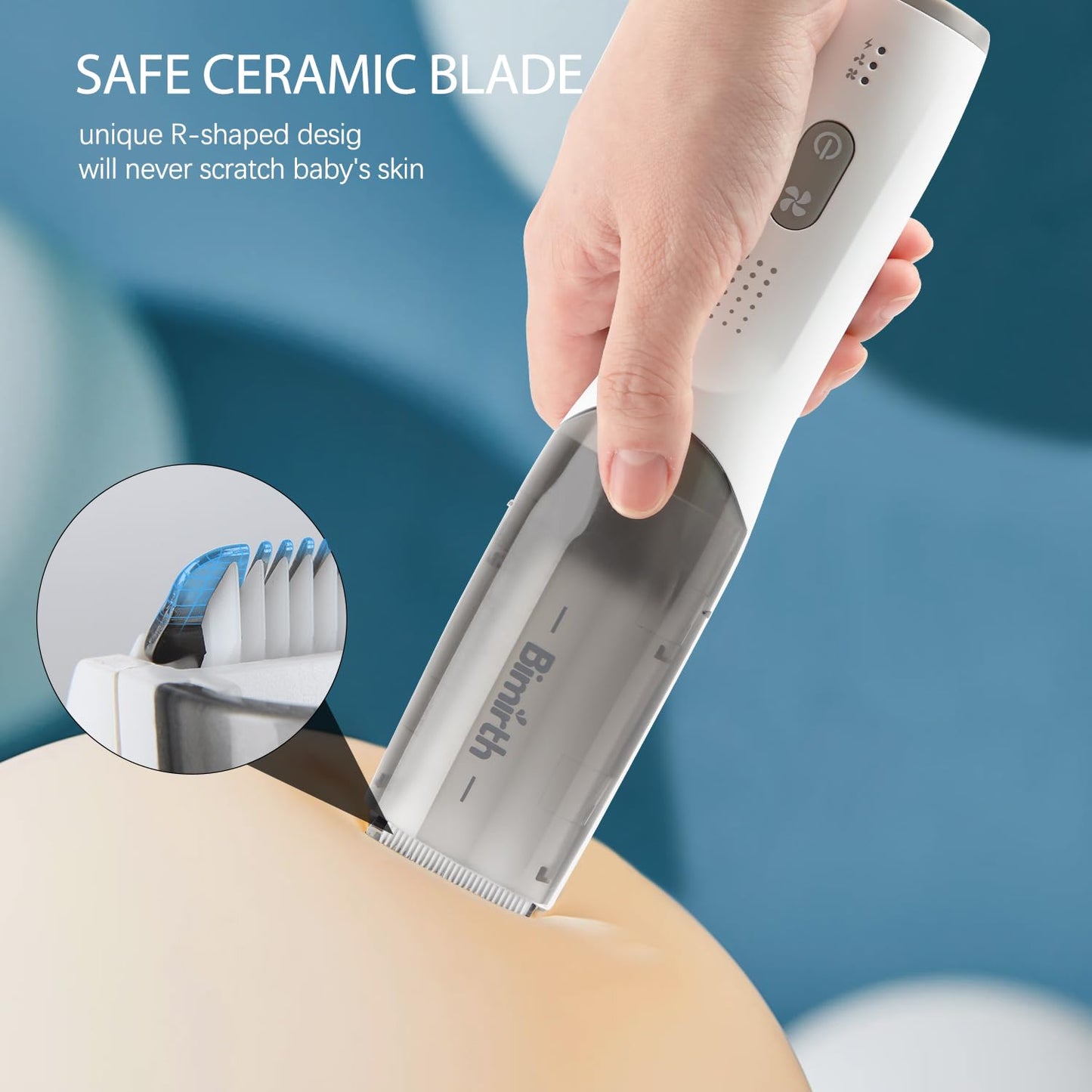 Bimirth Baby Hair Clipper, Silent Hair Clippers for Children, Quiet Kids Hair Trimmer, Cordless Toddler Haircut Machine in Bag for Easy Storage, USB Rechargeable, Waterproof, 3 Guide Combs (Vacuum)