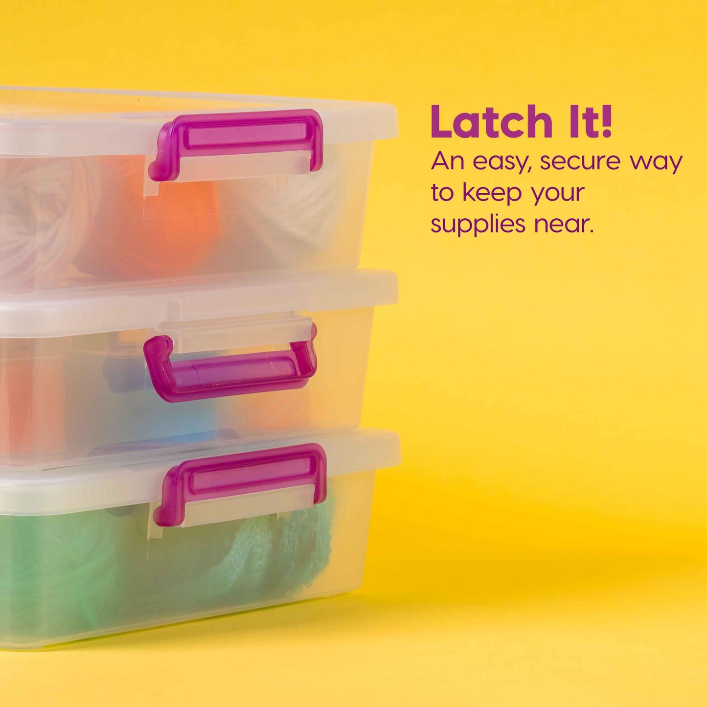 IRIS USA 6 Quart Clear Plastic Modular Storage Bins with Secure Latching Buckles, Organizing Container with Durable Lids, Stackable and Nestable, Large, Clear/Violet, 6 Pack