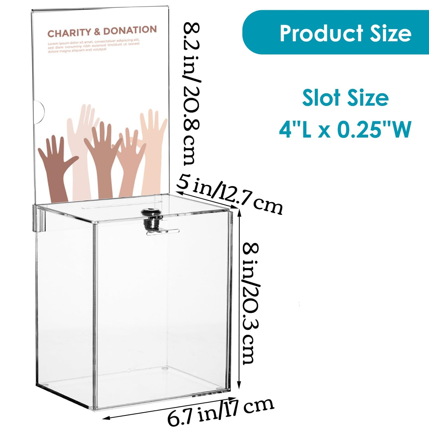 YOUEON Tall Acrylic Donation Box with Lock and Sign Holder, 17x13x20 cm Clear Suggestion Box, Ballot Box, Tip Jar, Ticket Box, Vote Box, Comment Box for Voting, Charity, Suggetstion Collection