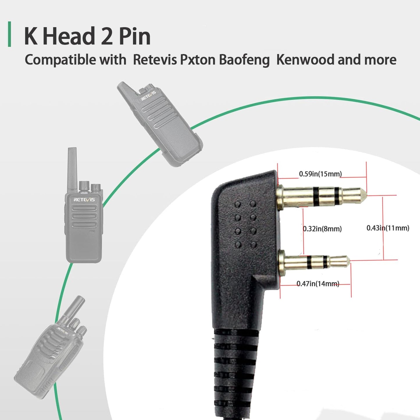 Retevis Walkie Talkie Earpiece with Mic, 2 pin, D Shape, for Retevis RT21 RT68 RT68H H777 H777H, Compatible with Baofeng BF-888S BF-T26 Kenwood Walkie Talkies, Two Way Radio Earpiece(10 Pack)